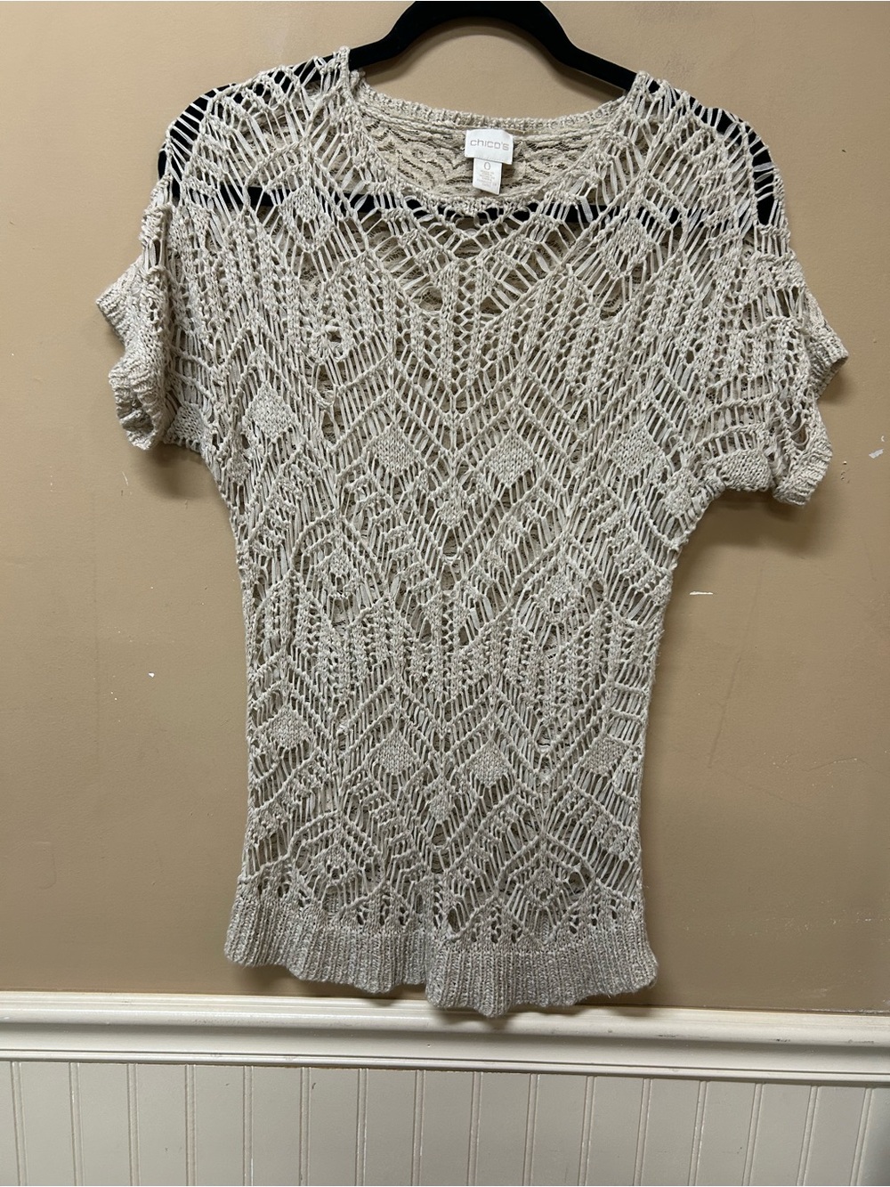 Chicos Crochet Lace Beige Short Sleeve Top Size 0 (Small)
